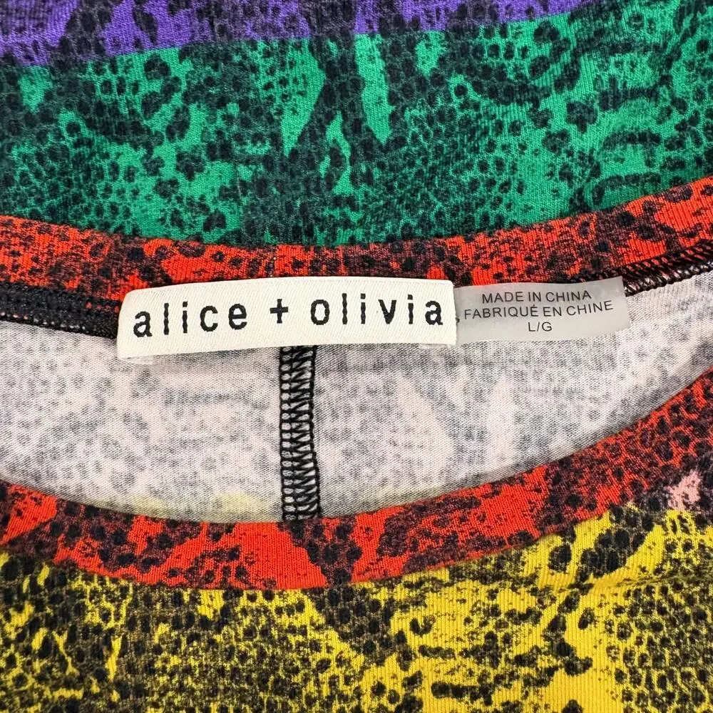 Alice + Olivia Rainbow Snake Stripe Top Women's Large Cropped Long Sleeve